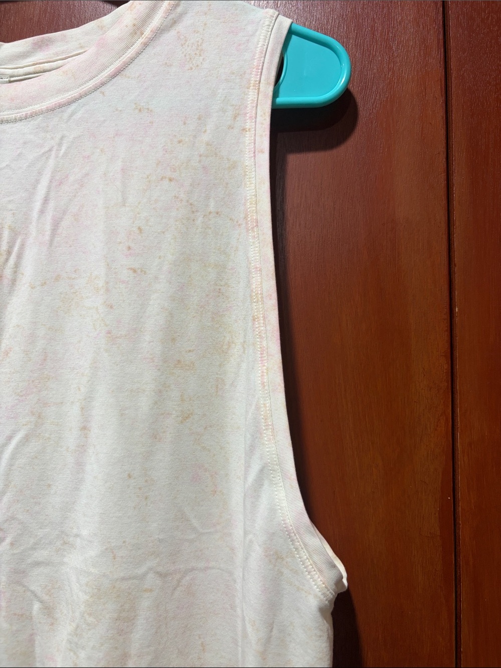 Women's Sleeveless Crewneck Muscle Tank Top - Light Pink Tie Dye - Picture 3 of 9
